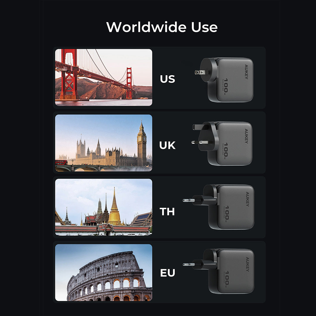 PA-B9U Nova PinS 100W GaN Wall Charger Smart Display EU UK US TH Interchangeable Plugs