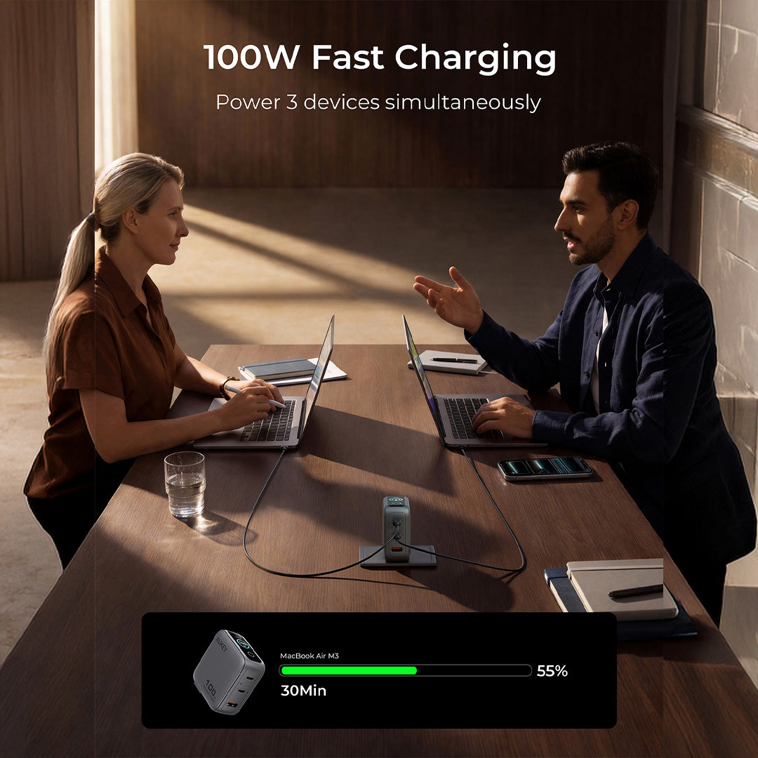 PA-B9U Nova PinS 100W GaN Wall Charger Smart Display EU UK US TH Interchangeable Plugs