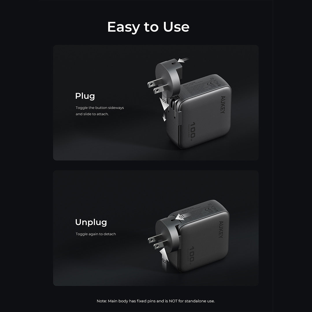 PA-B9U Nova PinS 100W GaN Wall Charger Smart Display EU UK US TH Interchangeable Plugs
