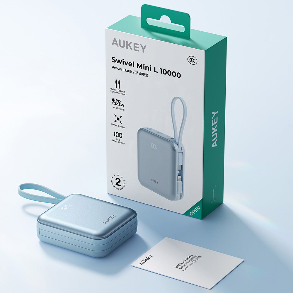 PB-Y91L 10K mAh 22.5W Swivel Mini L Power Bank with USB C and Lightning Cable - CCC Certification