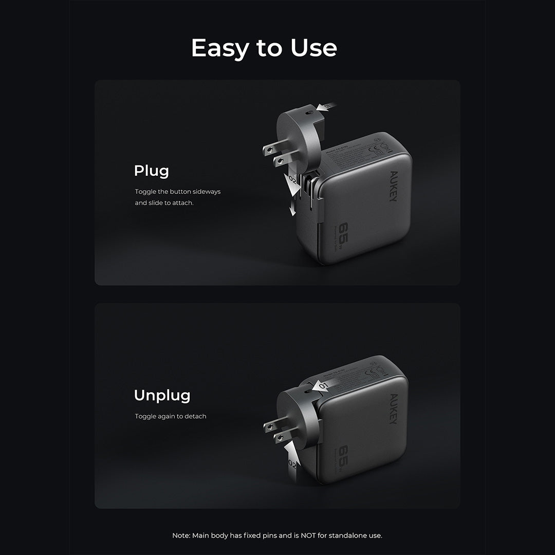 PA-B8U Nova PinS 65W GaN Wall Charger Smart Display EU UK US TH Interchangeable Plugs