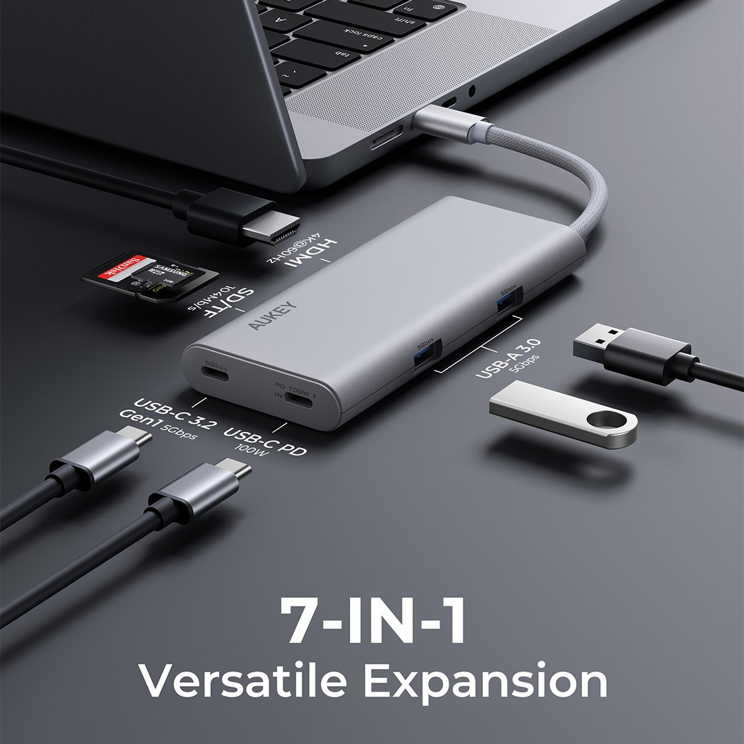 AUKEY UH-CUH07 OfficeDok 7-in-1 Lite USB Hub Adapter