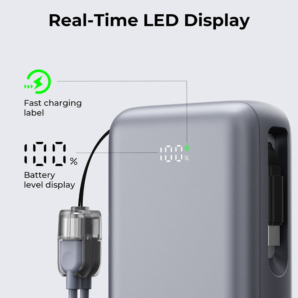 PB-Y94 Swivel Det PD 65W 20k mAh Fast Charging Power Bank with Detachable Cable - CCC Certification