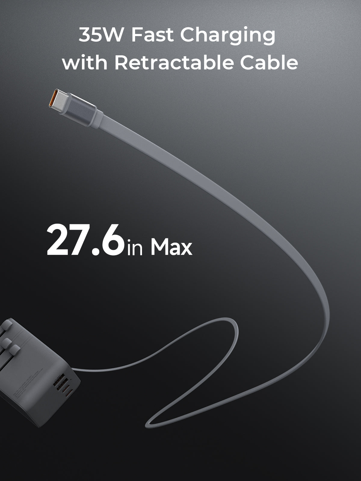 PA-TA12 35W Globe Reel 4-Port GaN Universal Fast Charging Travel Adapter w Retractable Type C Cable