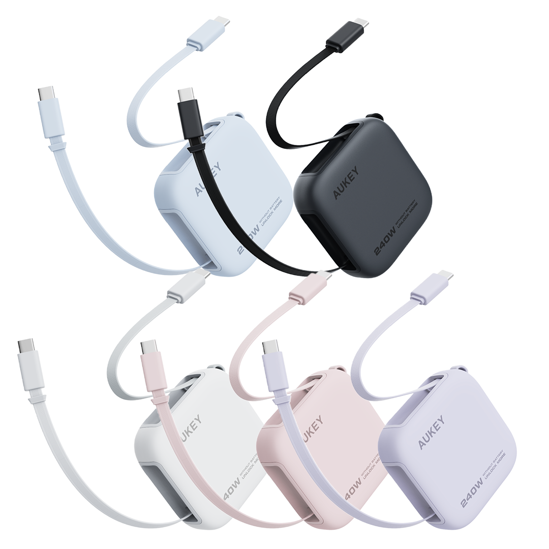 Aukey CB-DCC247 Circlet Reel 240W 0.9m DTY Braided USB-C to USB-C Retractable Cable