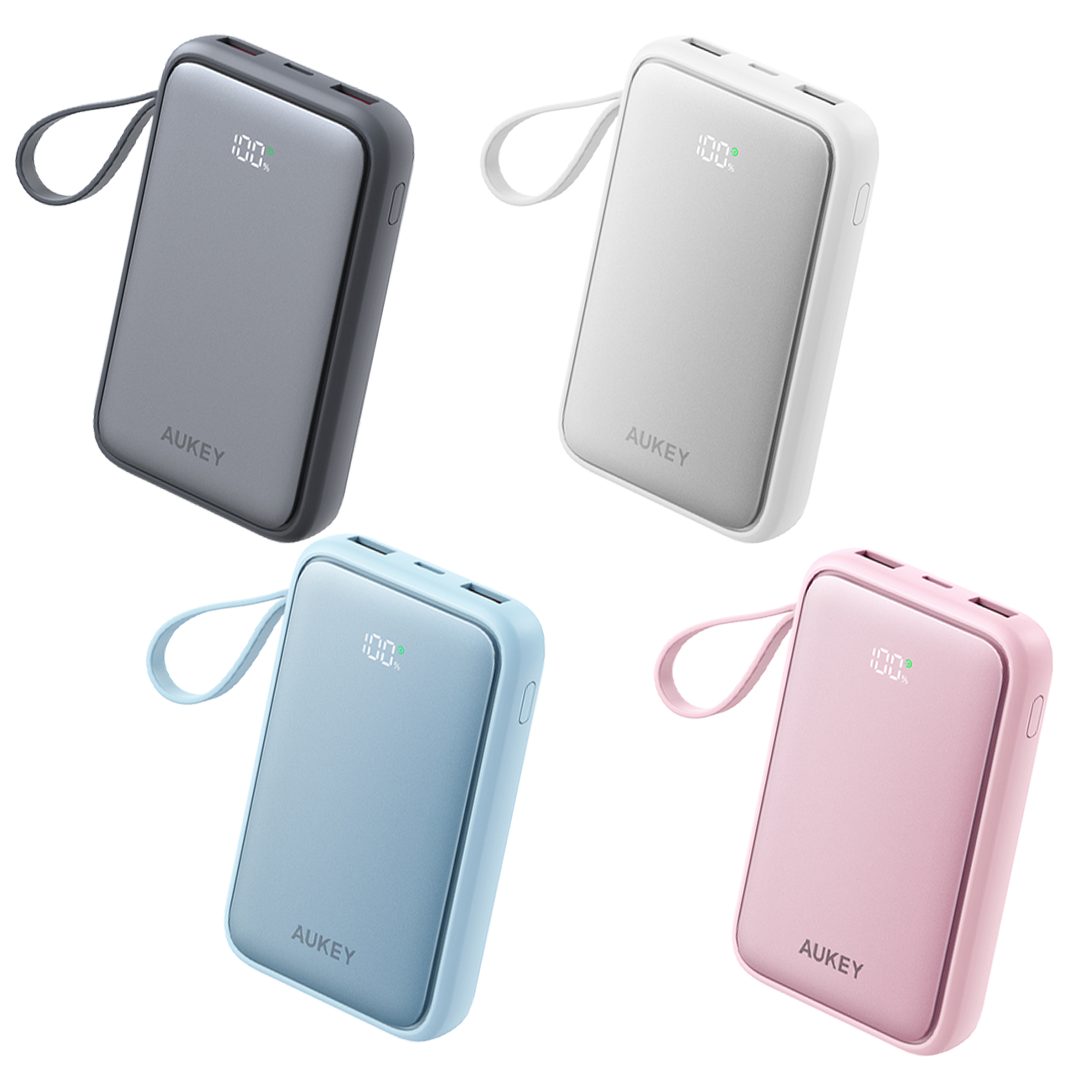 Aukey PB-Y95 Swivel Quad 10k mAh 22.5W Fast Charging Power Bank With 4 Built-in Cables- 3C Certification