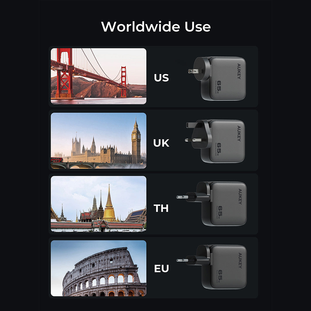 PA-B8U Nova PinS 65W GaN Wall Charger Smart Display EU UK US TH Interchangeable Plugs
