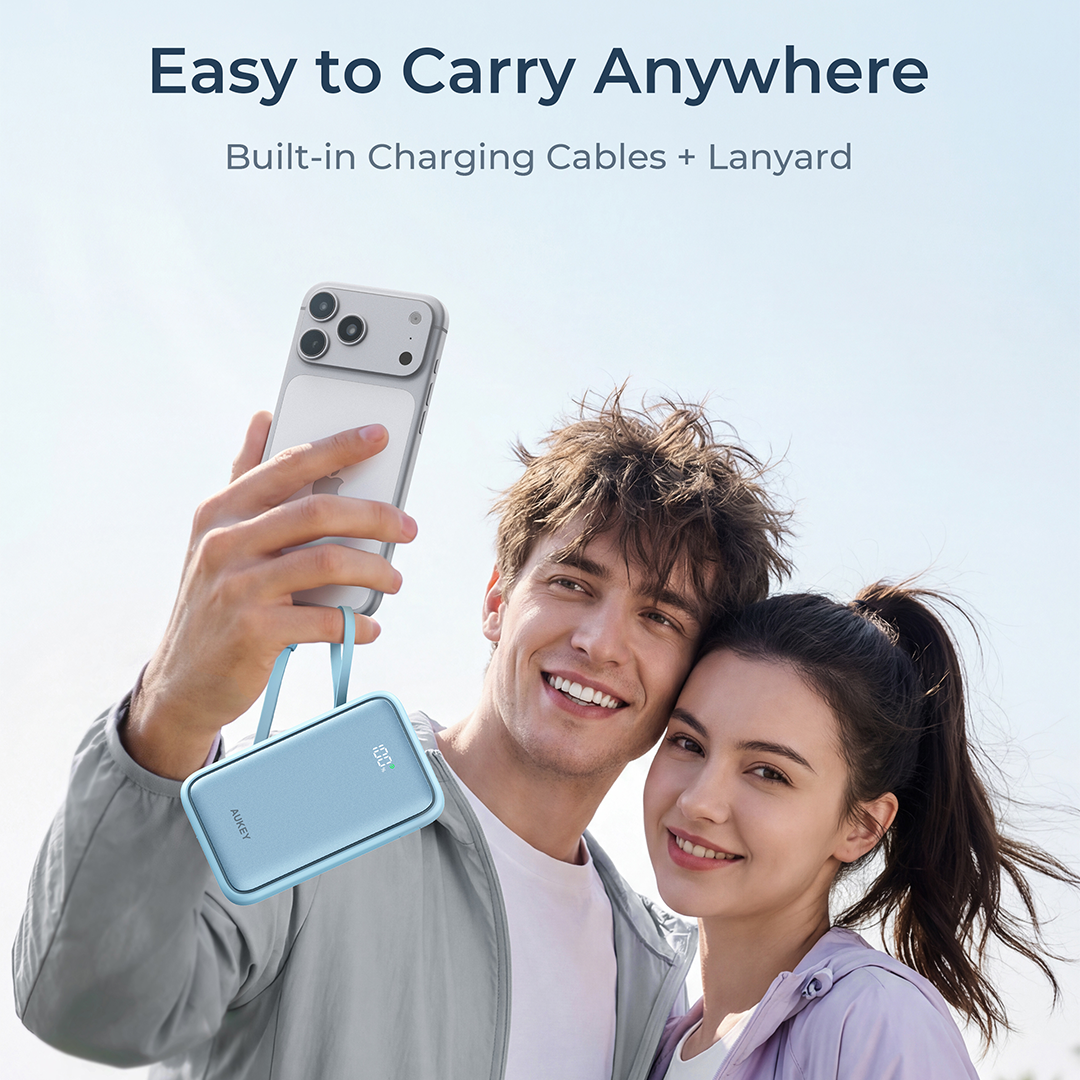 Aukey PB-Y95 Swivel Quad 10k mAh 22.5W Fast Charging Power Bank With 4 Built-in Cables- 3C Certification