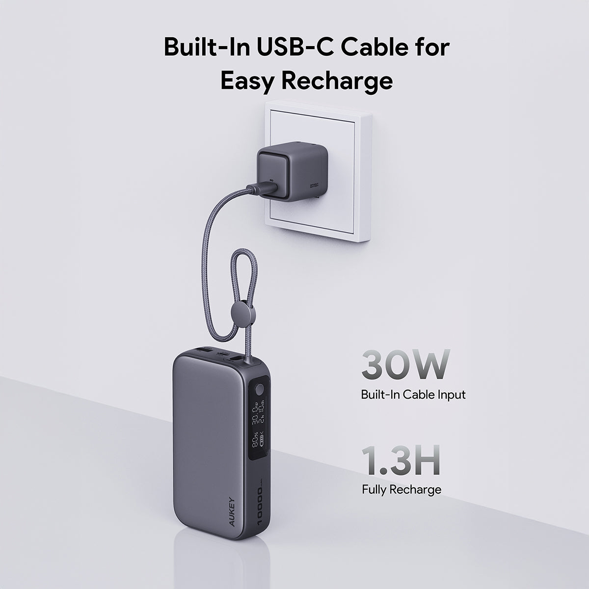 PB-Y47 Spark Sling 10000mAh 30W PD Power Bank With Built in USB C Cable