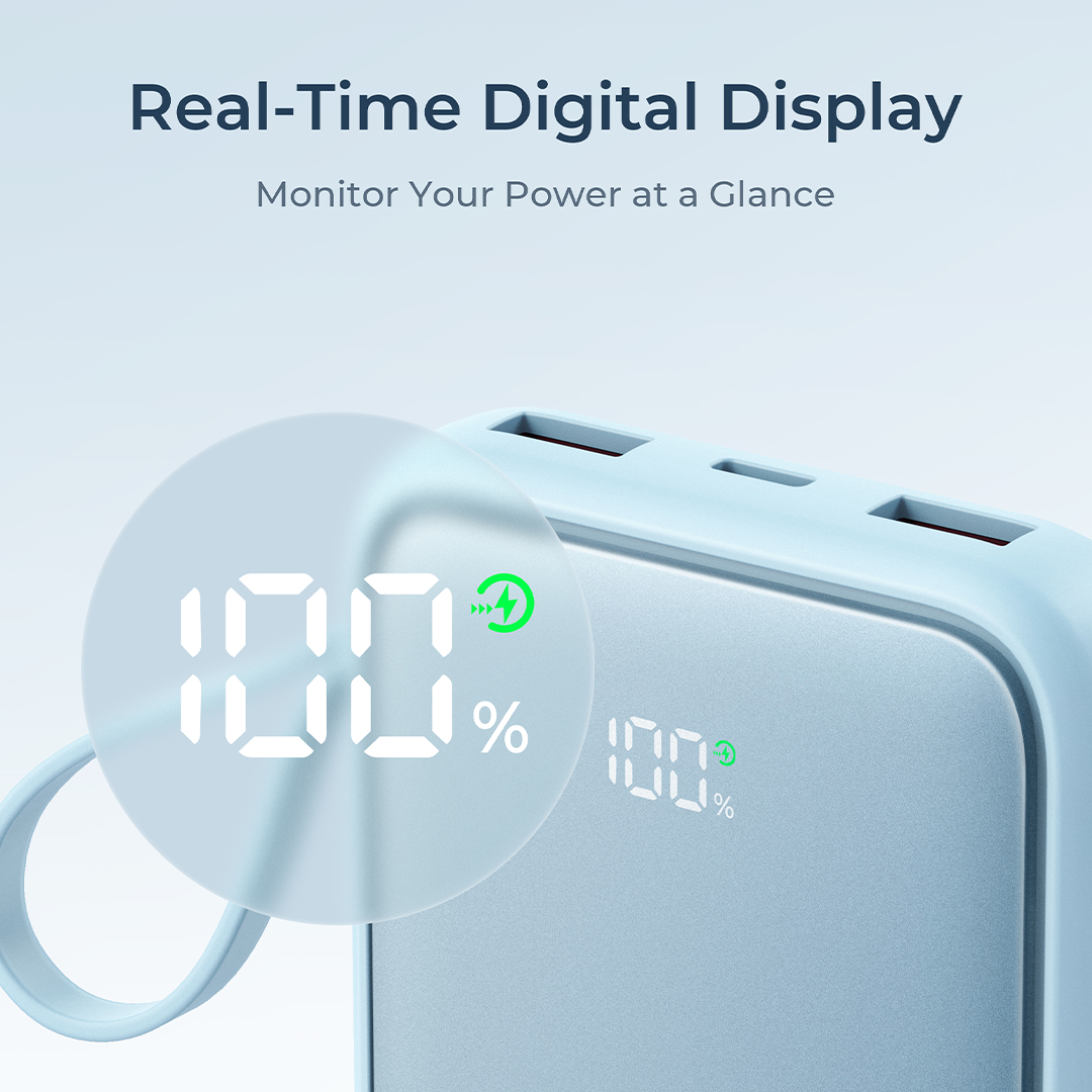 Aukey PB-Y95 Swivel Quad 10k mAh 22.5W Fast Charging Power Bank With 4 Built-in Cables- 3C Certification