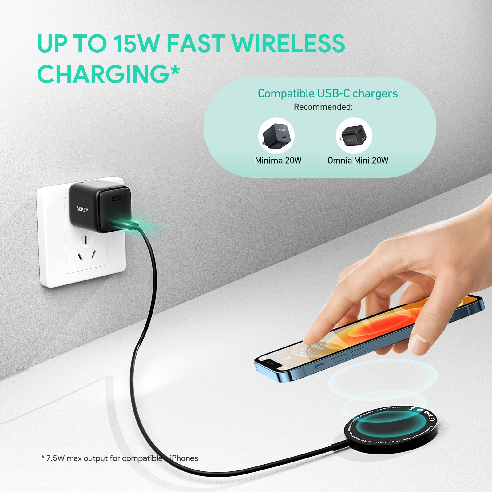 LC-A1S Snap On 15W Magsafe Qi-Compatible Fast Wireless Charging Cable