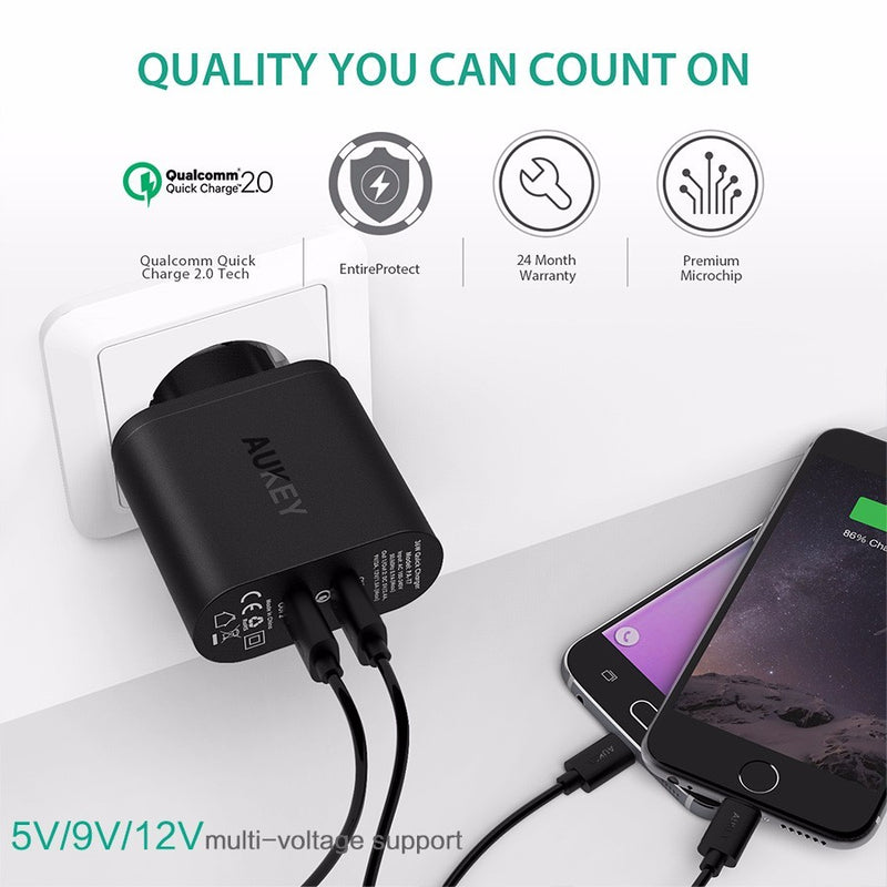 AUKEY PA-T7 36W Dual Qualcomm Quick Charge 2.0 Charger (UK Plug) - Aukey Malaysia Official Store