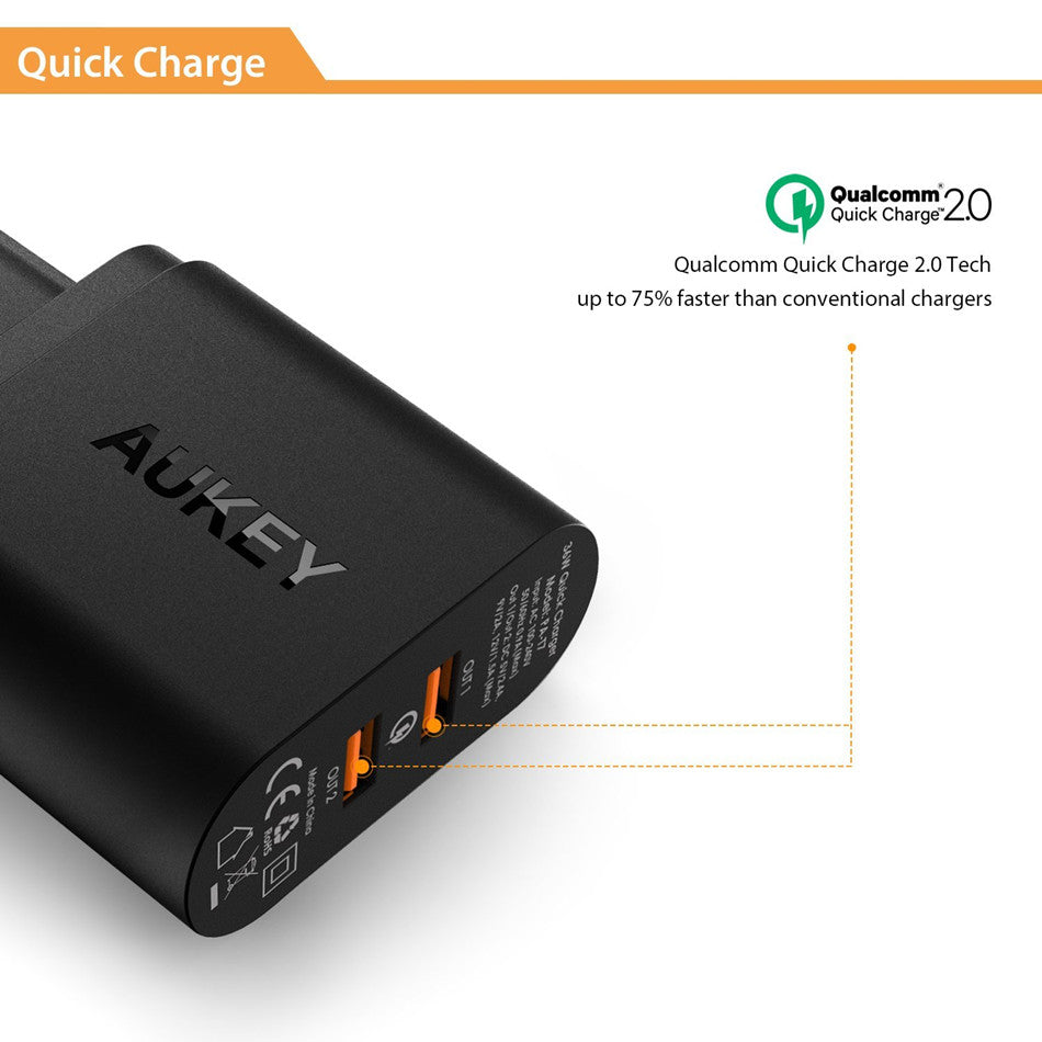 AUKEY PA-T7 36W Dual Qualcomm Quick Charge 2.0 Charger (UK Plug) - Aukey Malaysia Official Store