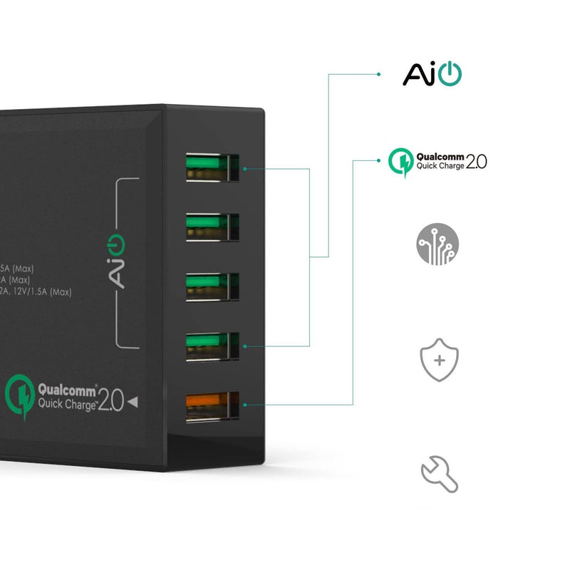 AUKEY PA-T1 54W 5 USB Port Qualcomm Quick Charge 2.0 Desktop Charger - Aukey Malaysia Official Store