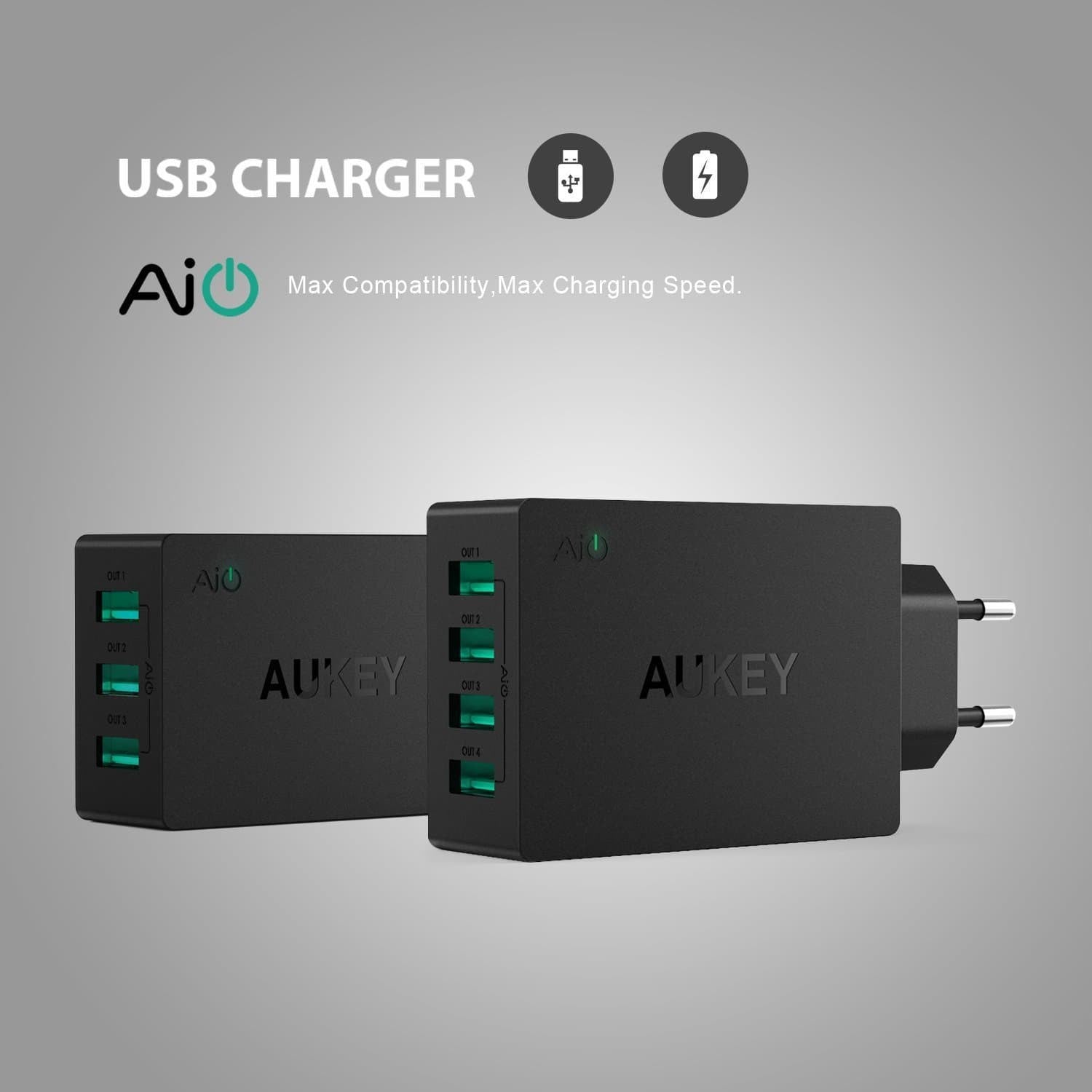 AUKEY PA-U36 40W 8A 4 USB Port AiPower Travel Charger - Aukey Malaysia Official Store