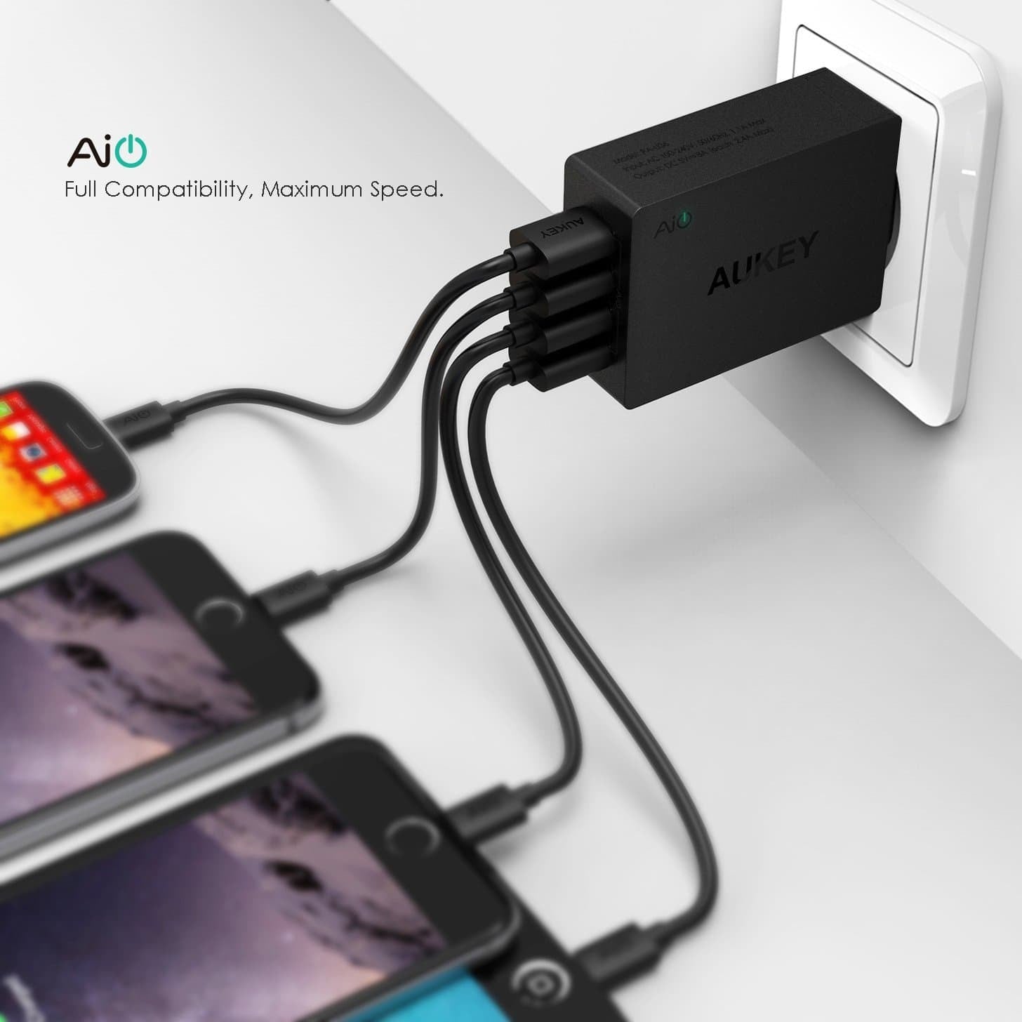 AUKEY PA-U36 40W 8A 4 USB Port AiPower Travel Charger - Aukey Malaysia Official Store