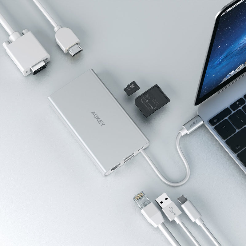 AUKEY CB-C55 8 in 1 USB-C Adapter With 4K HDMI,VGA,SD Card & Ethernet Port - Aukey Malaysia Official Store