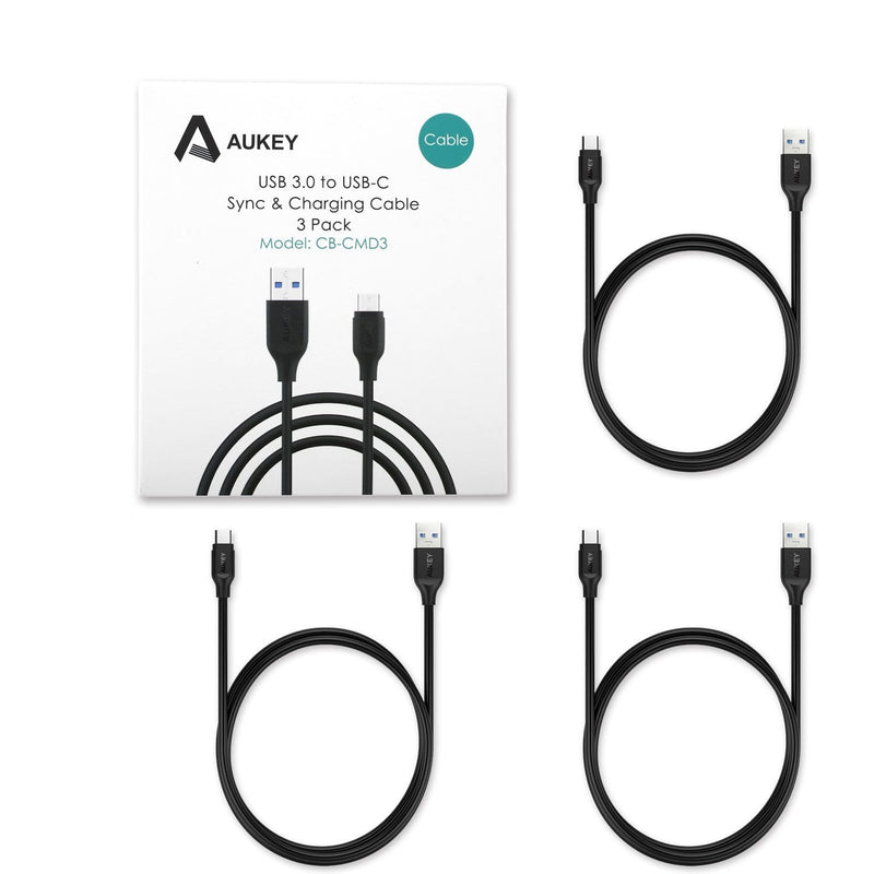 AUKEY CB-CMD3 USB C Cable Type-C to USB 3.0 Cable 1m X 3 (3-Pack) - Black - Aukey Malaysia Official Store