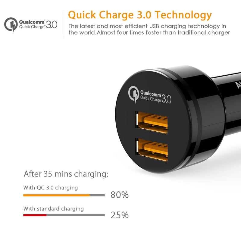 AUKEY CC-T8 36W Dual Port Qualcomm Quick Charge 3.0 Car Charger - Aukey Malaysia Official Store