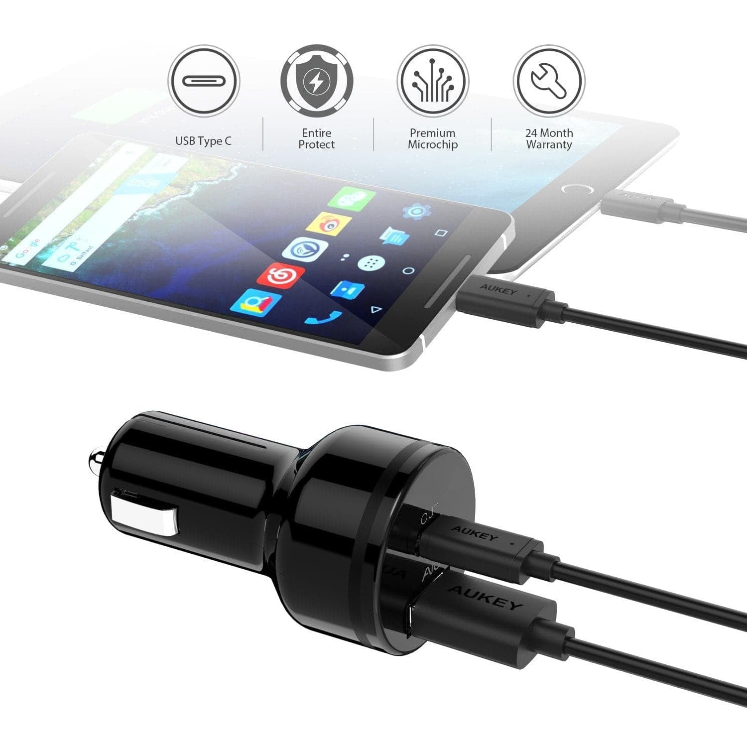 AUKEY CC-Y7 USB C PD & Power Delivery 2.0 Output Car Charger - Aukey Malaysia Official Store