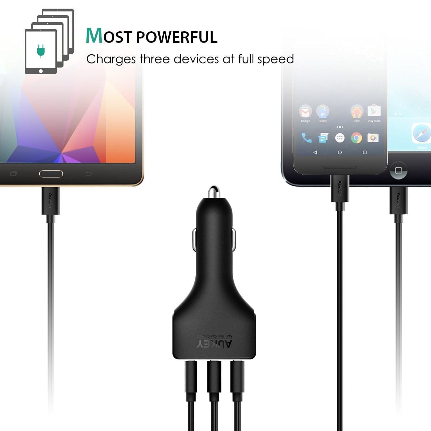AUKEY CC-Y3 49.5W 10A AiPOWER Quick Charge 3.0 USB C Car Charger - Aukey Malaysia Official Store