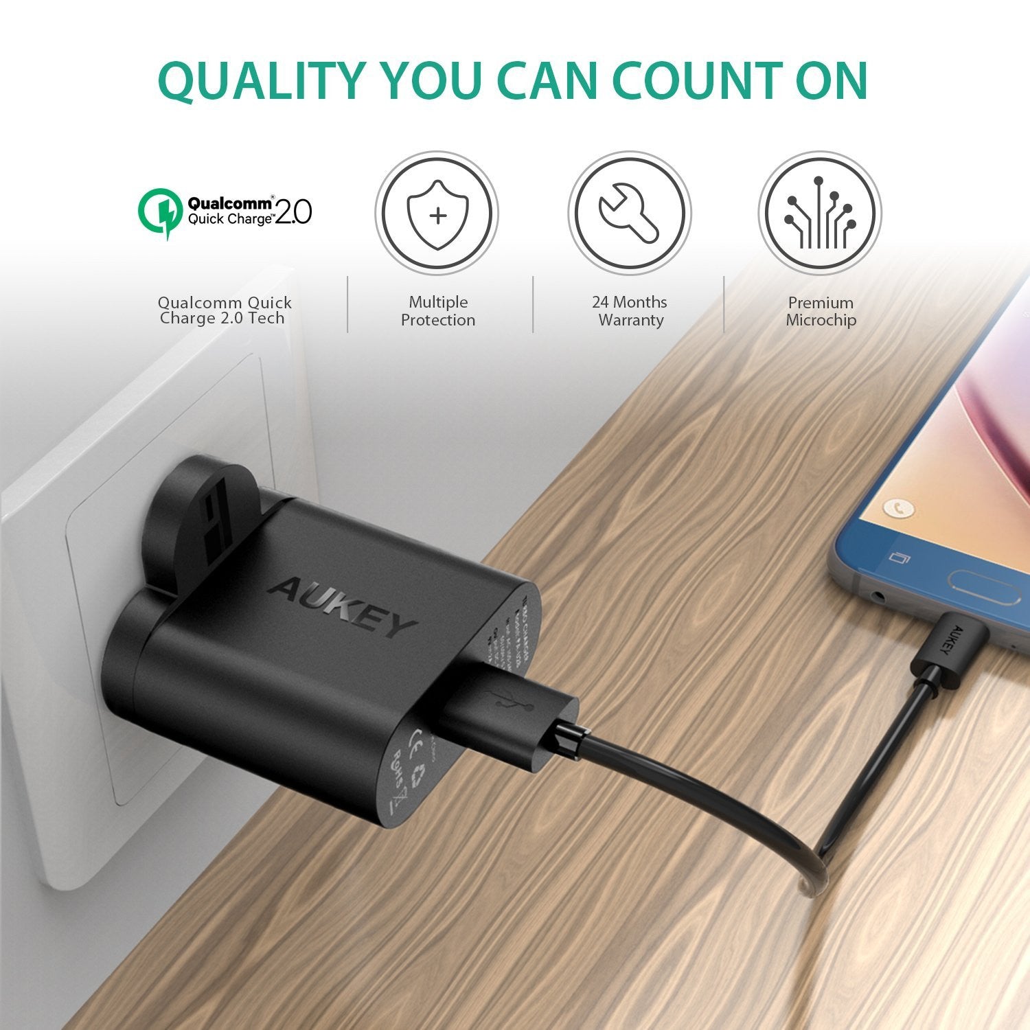 AUKEY PA-U28 Qualcomm Quick Charge 2.0 Wall Charger (UK PLUG) - Aukey Malaysia Official Store