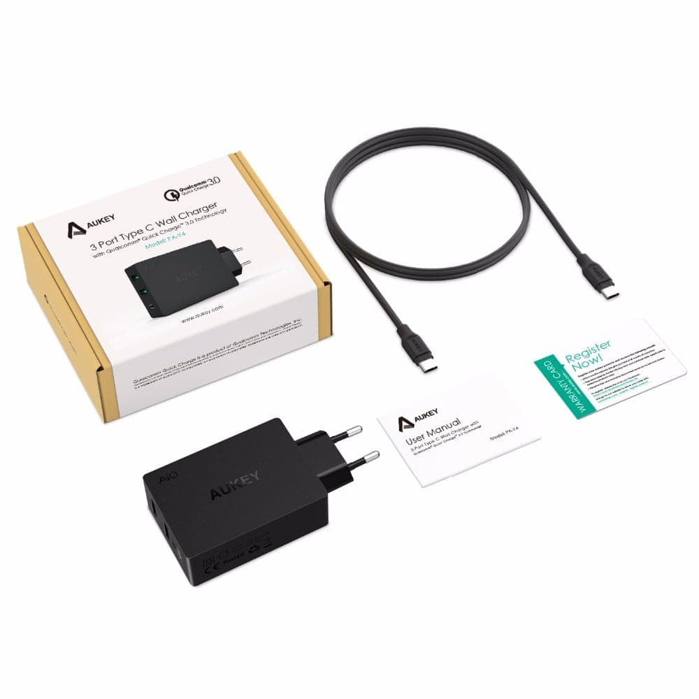 AUKEY PA-Y4 42W Qualcomm Quick Charge 3.0 3 USB C Travel Charger - Aukey Malaysia Official Store