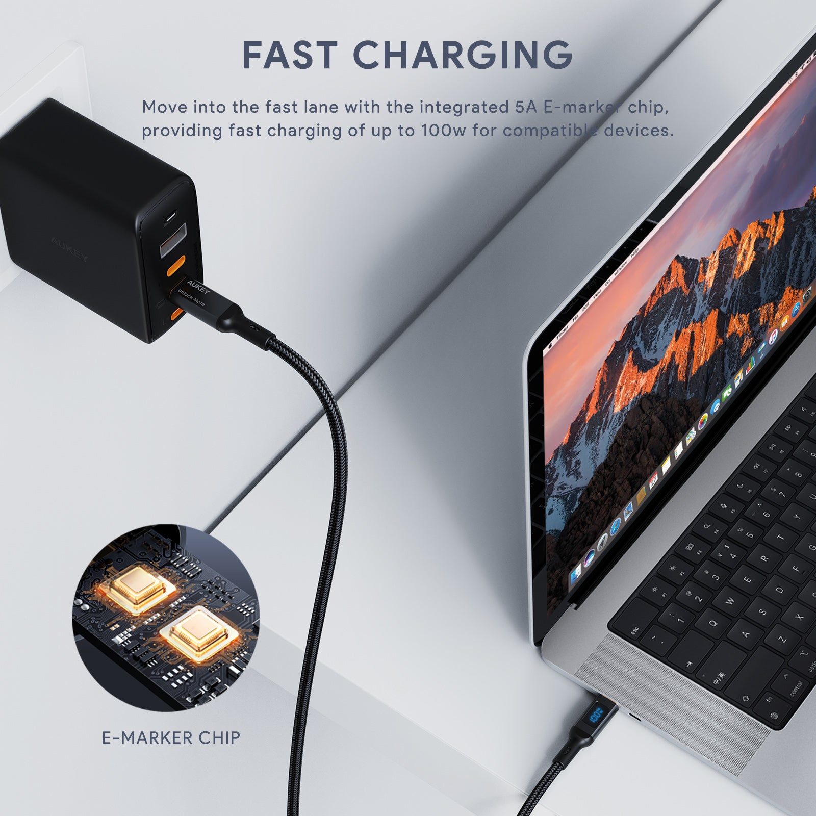 CB-MCC101 Circlet Blink 100W Nylon Braided USB C to C Cable with LCD Display
