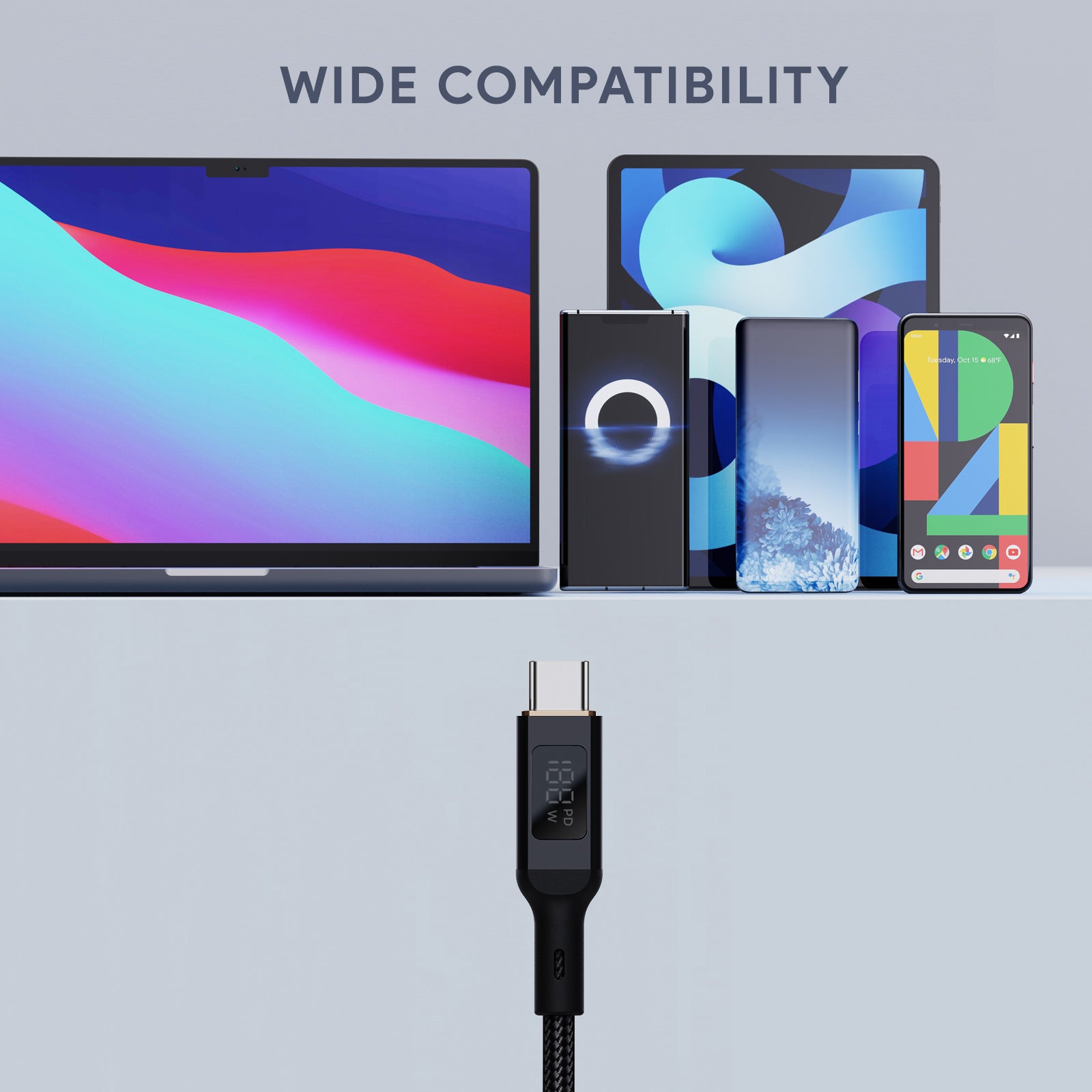 CB-MCC101 Circlet Blink 100W Nylon Braided USB C to C Cable with LCD Display