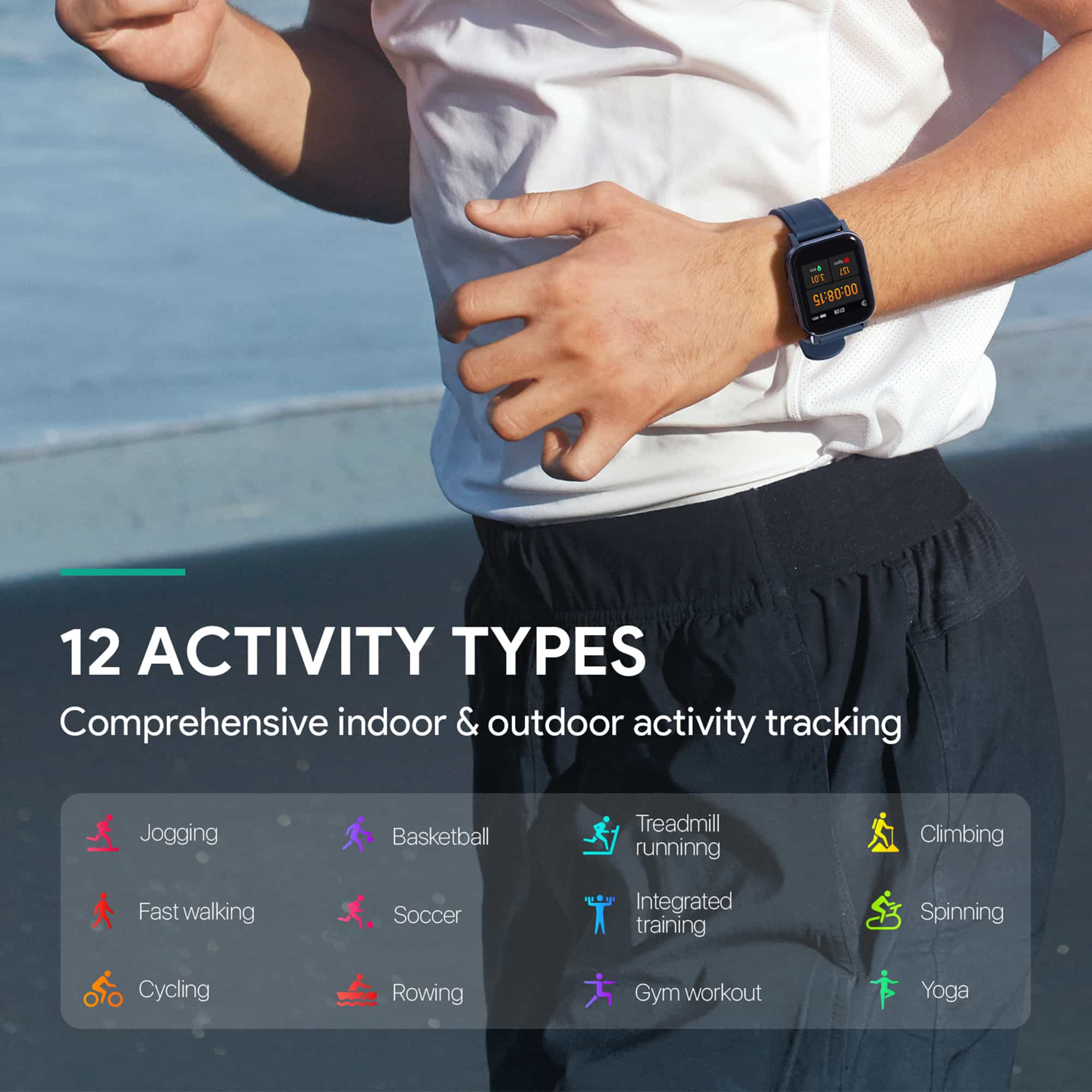 LS02 Smartwatch Fitness Tracker 12 Activity Modes IPX6 Waterproof