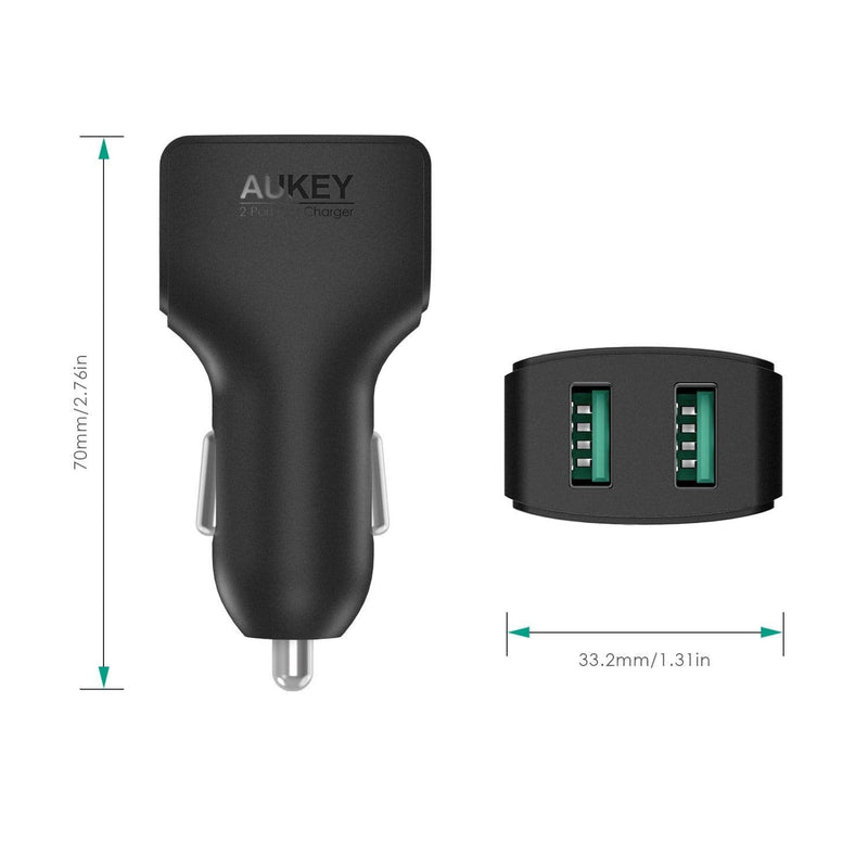AUKEY CC-S3 24W 4.8A Compact Dual Port Car Charger with AiPower - Aukey Malaysia Official Store