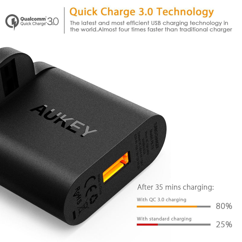 AUKEY PA-T9 19.5W Quick Charge 3.0 Travel Charger + CB-A2 Micro USB to USB C Converter - Aukey Malaysia Official Store