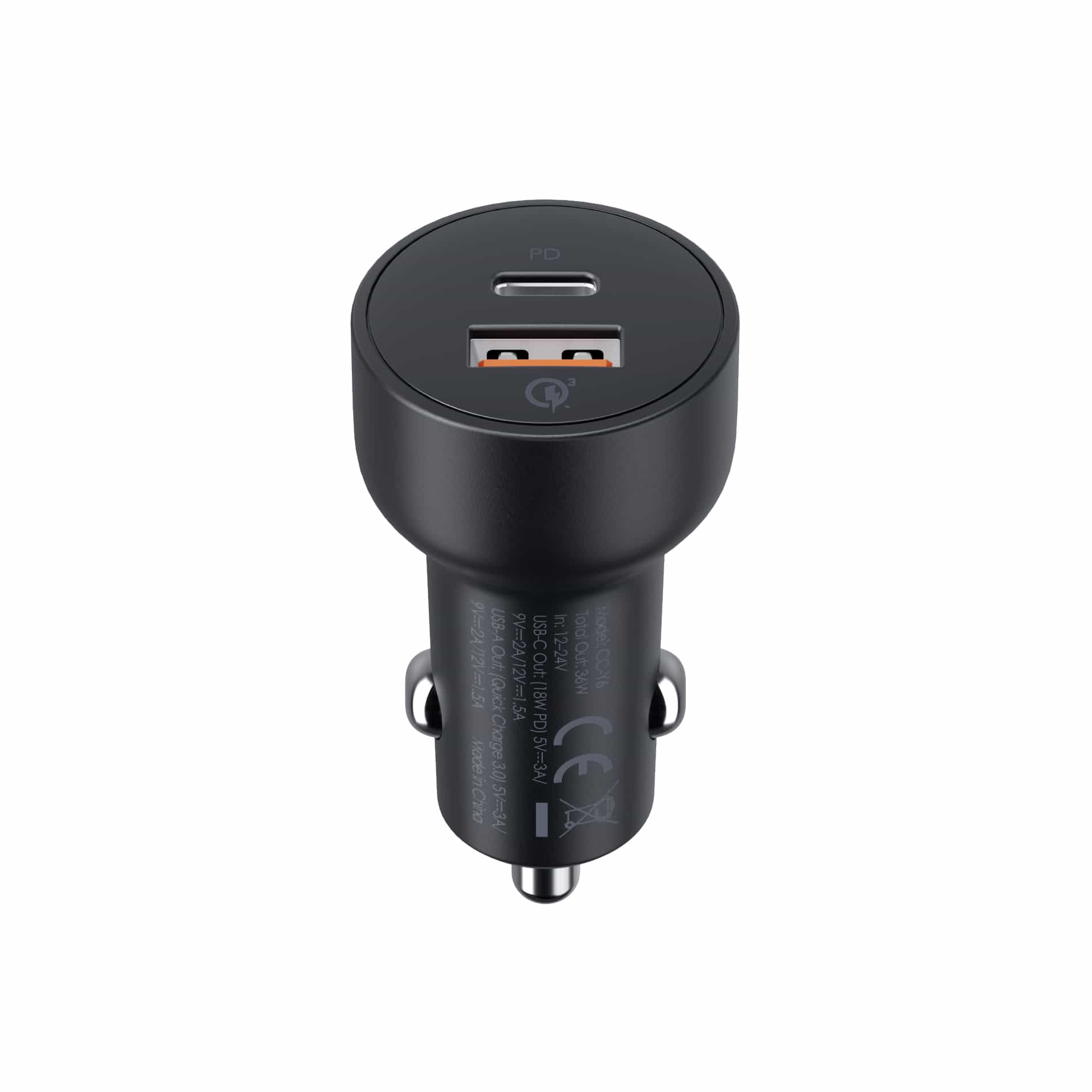 CC-Y6 36W USB C Power Delivery And USB QC3.0 Car Charger