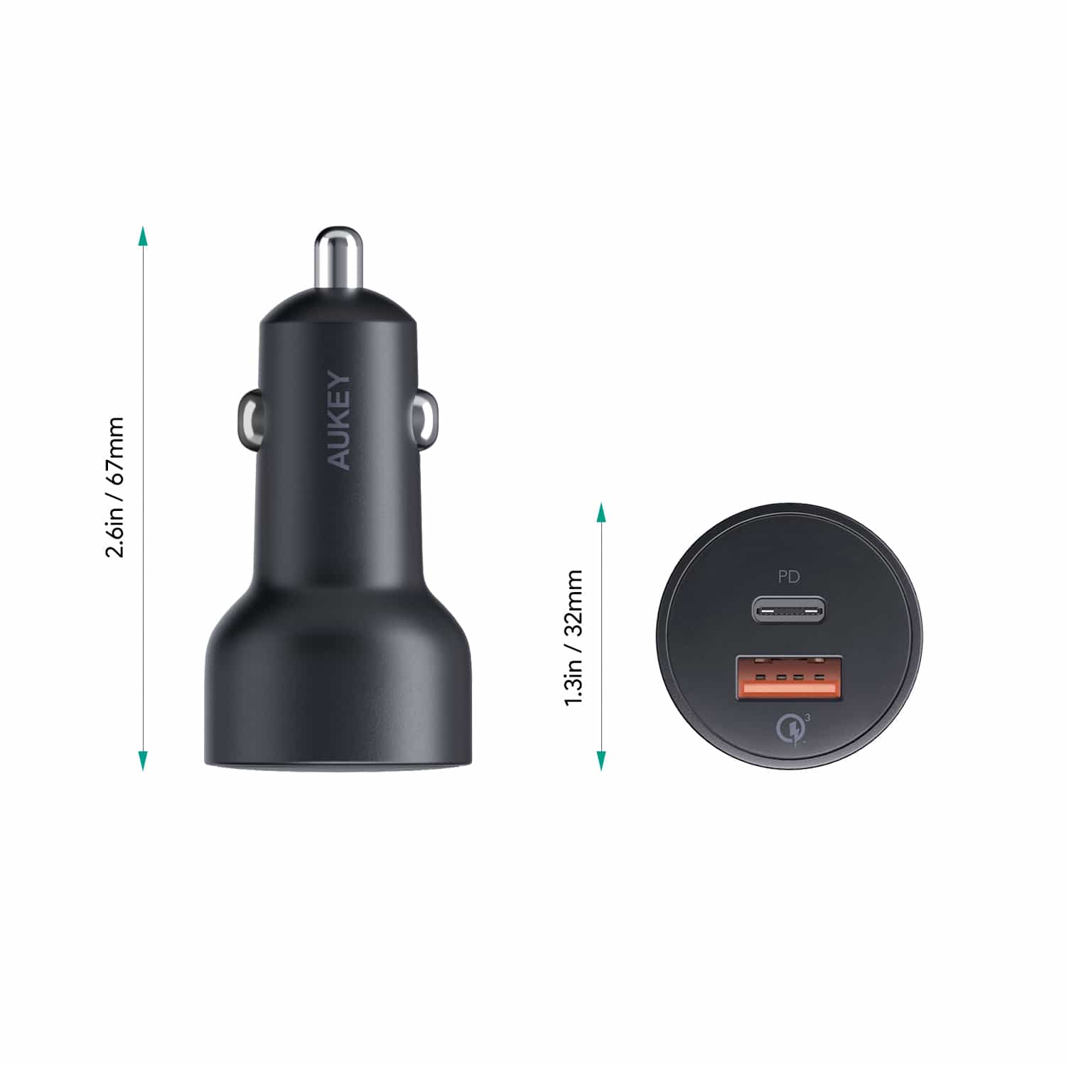 CC-Y6 36W USB C Power Delivery And USB QC3.0 Car Charger