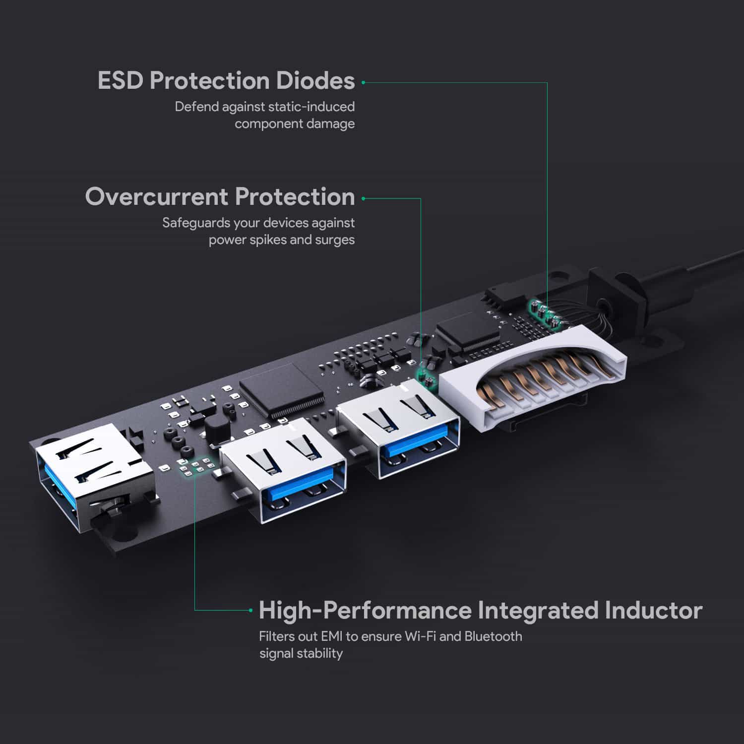 CB-C63 USB-C to 3-Port USB 3.0 Gen 1 Aluminum Hub with Card Reader