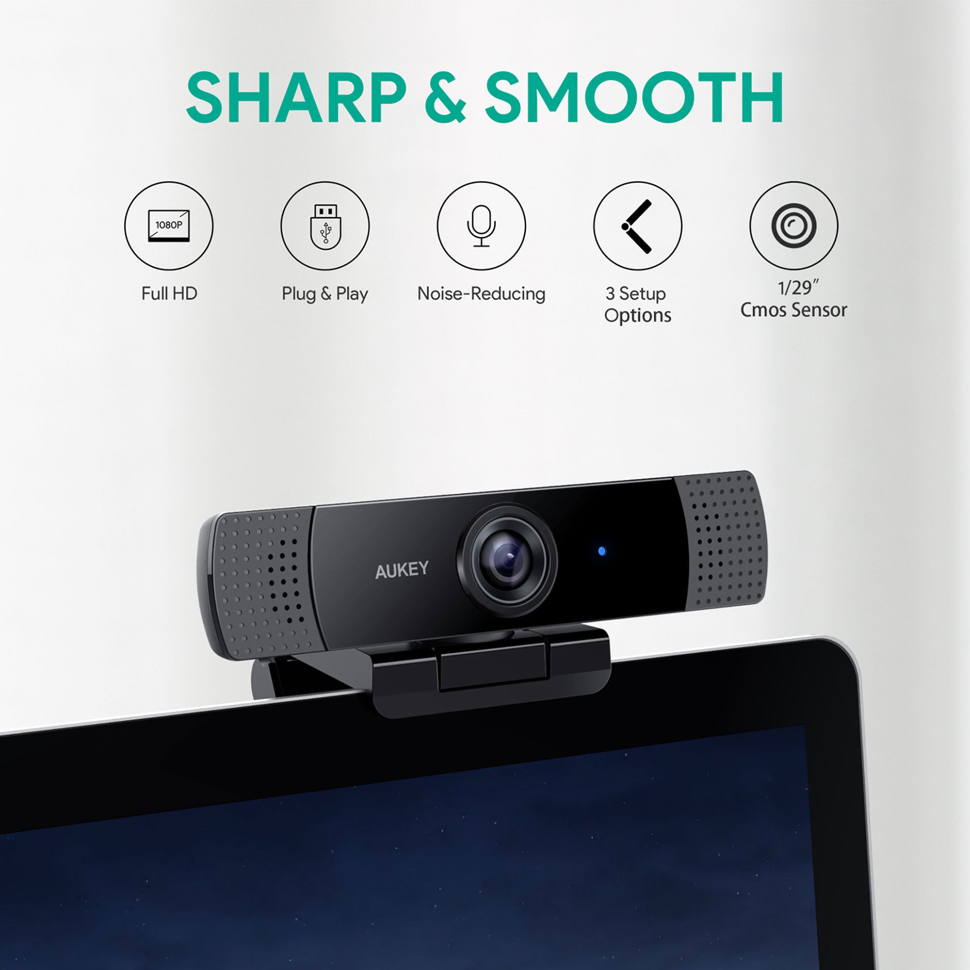 PC-LM1E 1080p FHD Webcam Live Streaming Camera with Stereo Microphone