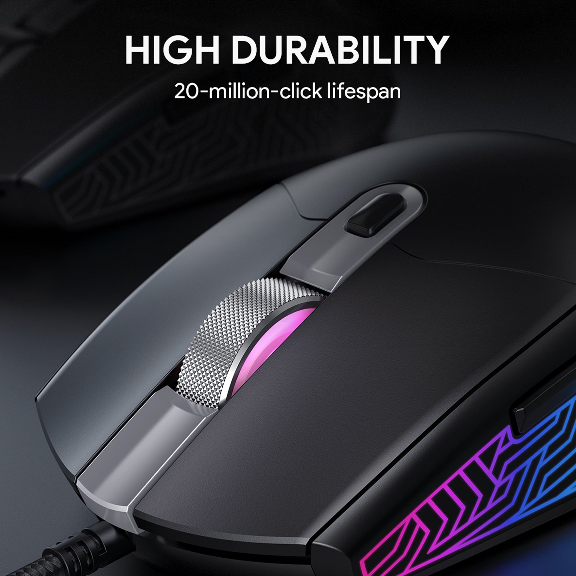 GM-F3 RGB Wired Gaming Mouse with 7200 DPI Optical Sensor, 6 Programmable Buttons, Lightweight Design, and Macros